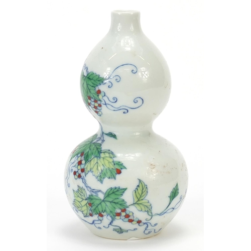 816 - Chinese porcelain doucai double gourd vase hand painted with berry trees, six figure character marks... 