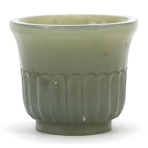 409 - Indian Mughal style green jade cup, 2.4cm high