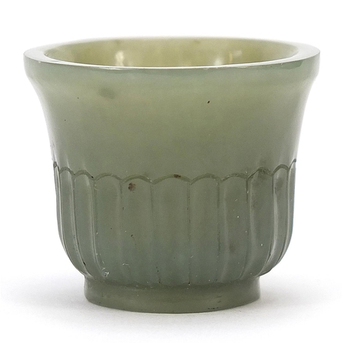 409 - Indian Mughal style green jade cup, 2.4cm high