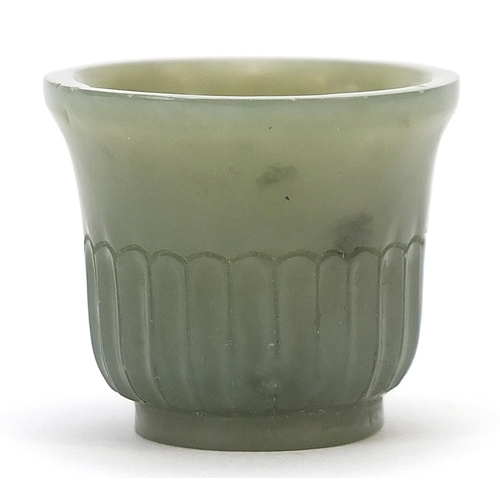 409 - Indian Mughal style green jade cup, 2.4cm high