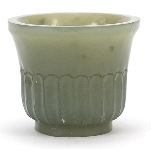 409 - Indian Mughal style green jade cup, 2.4cm high