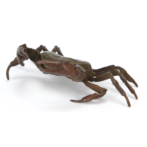 117 - Large Japanese patinated bronze crab, impressed character marks to the underside, 11.5cm wide