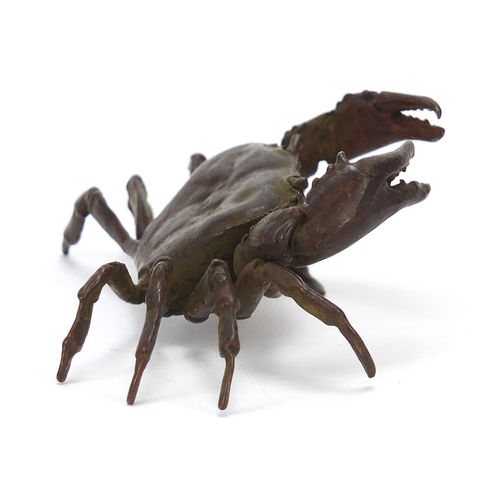 117 - Large Japanese patinated bronze crab, impressed character marks to the underside, 11.5cm wide