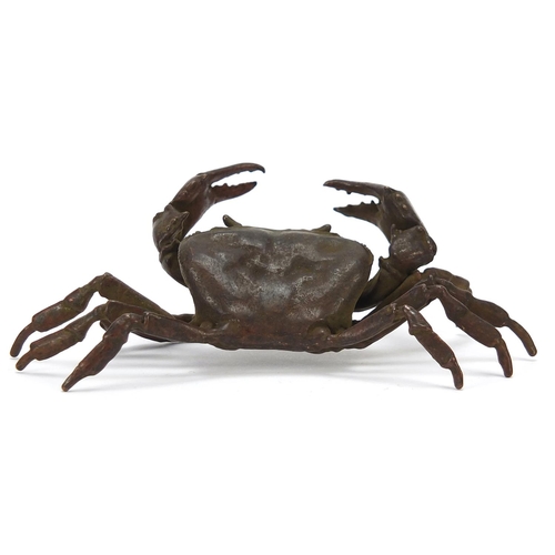 117 - Large Japanese patinated bronze crab, impressed character marks to the underside, 11.5cm wide