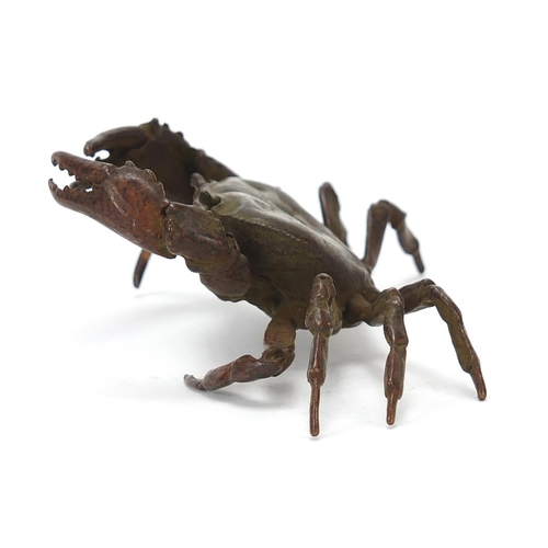 117 - Large Japanese patinated bronze crab, impressed character marks to the underside, 11.5cm wide