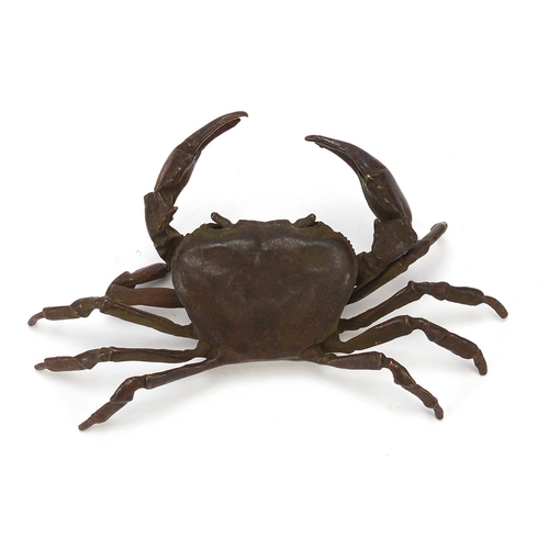 117 - Large Japanese patinated bronze crab, impressed character marks to the underside, 11.5cm wide