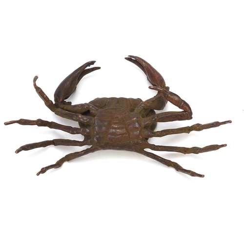 117 - Large Japanese patinated bronze crab, impressed character marks to the underside, 11.5cm wide