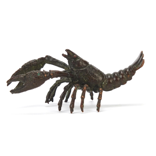 293 - Large Japanese patinated bronze shrimp, 10cm in length