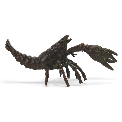 293 - Large Japanese patinated bronze shrimp, 10cm in length