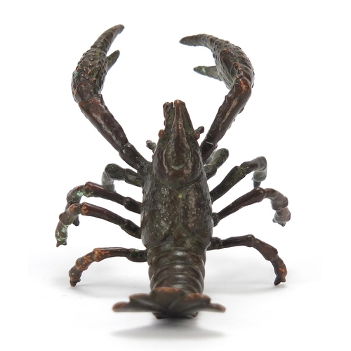 293 - Large Japanese patinated bronze shrimp, 10cm in length