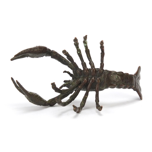 293 - Large Japanese patinated bronze shrimp, 10cm in length