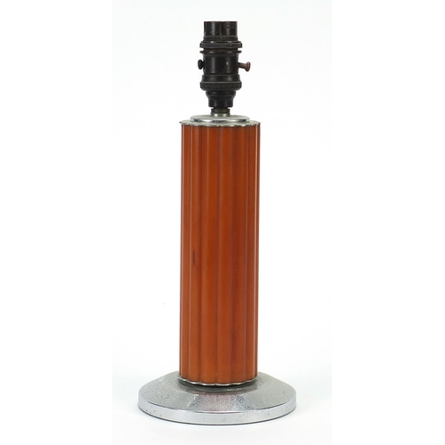 55 - Art Deco chrome and amber coloured Bakelite lamp, 31cm high