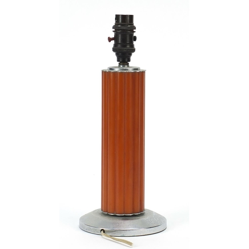 55 - Art Deco chrome and amber coloured Bakelite lamp, 31cm high