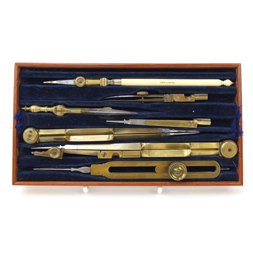 749 - Cary of London, 19th century mahogany cased drawing set with brass and ivory handled implements, 19.... 