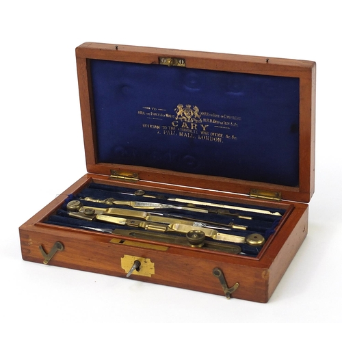 749 - Cary of London, 19th century mahogany cased drawing set with brass and ivory handled implements, 19.... 