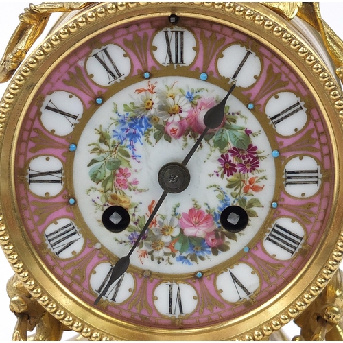 1 - Jean Baptiste Delettrez, 19th century French Ormolu mantle clock with Sevres type porcelain panels p... 