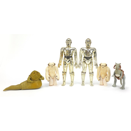 2424 - Six large vintage Star Wars action figures including two gold C-3PO, 31.5cm high