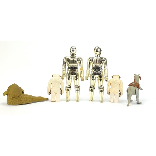 2424 - Six large vintage Star Wars action figures including two gold C-3PO, 31.5cm high