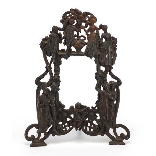 605 - 19th century style classical cast iron strut photo frame cast with figures and Putti, 35cm high x 27... 