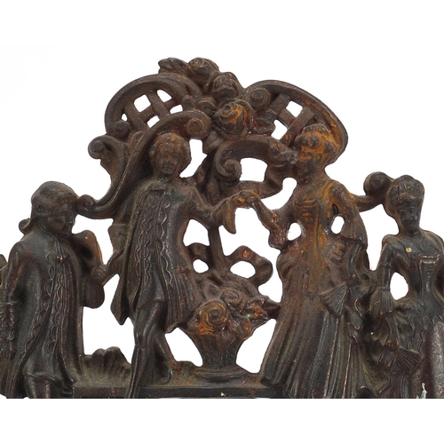 605 - 19th century style classical cast iron strut photo frame cast with figures and Putti, 35cm high x 27... 