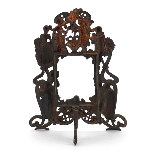 605 - 19th century style classical cast iron strut photo frame cast with figures and Putti, 35cm high x 27... 