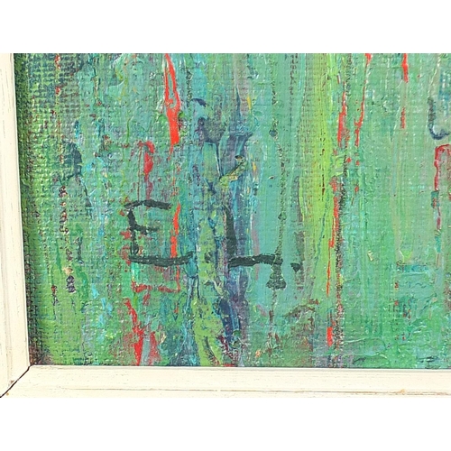 797 - Abstract composition, oil on board, inscribed verso, framed, 59cm x 49cm