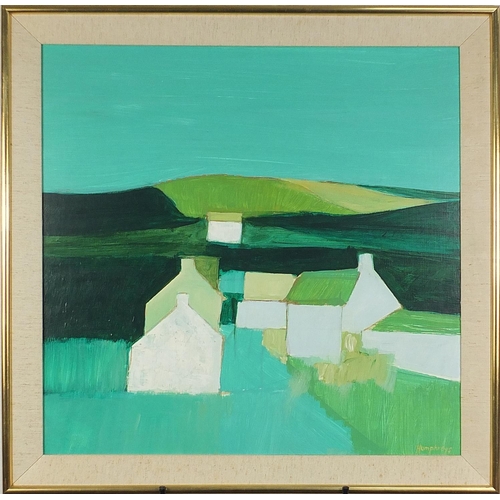 940 - David Humphreys - Cottages before mountains, Welsh school oil on board, mounted and framed, 60cm x 5... 