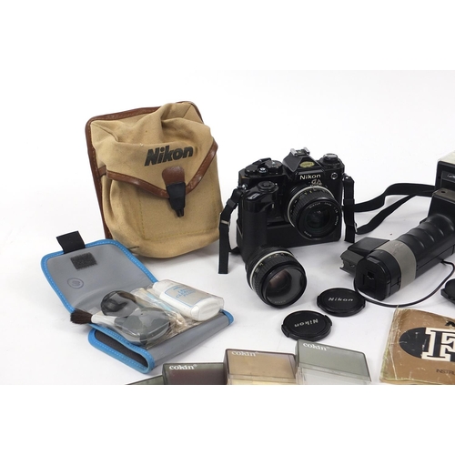 686 - Nikon FE camera, lenses and accessories including filters