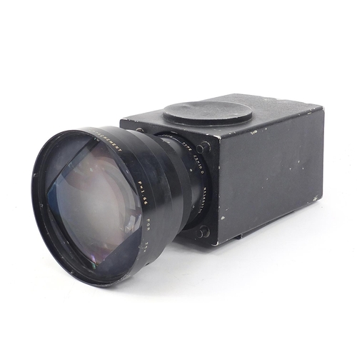 685 - Vintage Angénieux studio camera FX1.66 25X lens attachment and fitted flight cases, the lens attachm... 