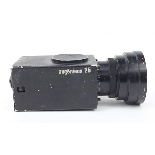 685 - Vintage Angénieux studio camera FX1.66 25X lens attachment and fitted flight cases, the lens attachm... 