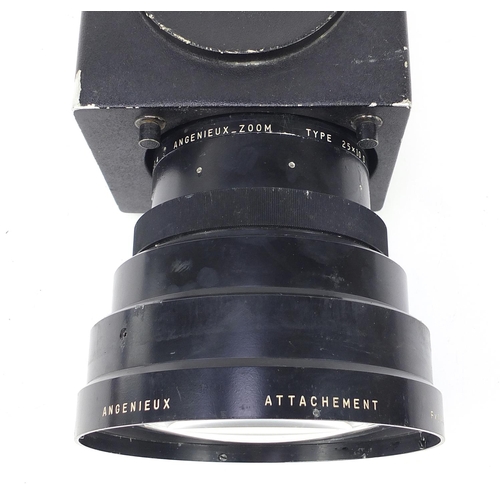 685 - Vintage Angénieux studio camera FX1.66 25X lens attachment and fitted flight cases, the lens attachm... 