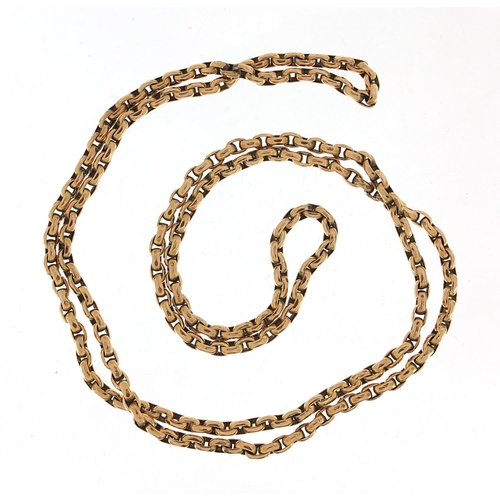 420 - Victorian unmarked rose gold necklace, (tests as 9ct gold) 74cm in length, 20.0g