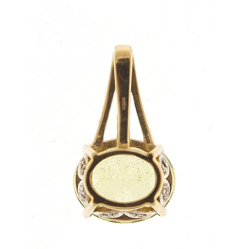 57 - 9ct gold kiwi topaz and diamond pendant, 2cm high, 3.0g