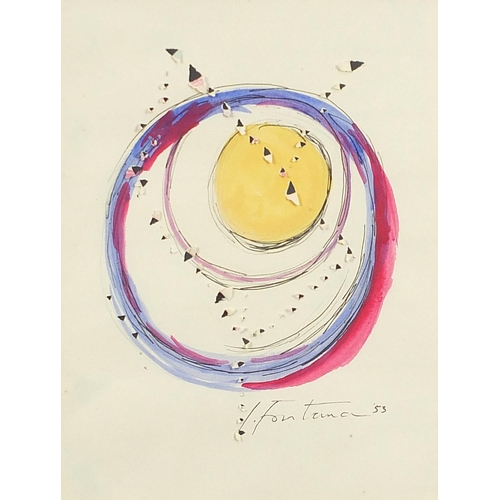 220 - Manner of Lucio Fontana - Abstract composition ink and watercolour, details verso, mounted, framed a... 