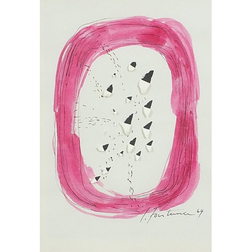 222 - Manner of Lucio Fontana - Abstract composition ink and watercolour, details verso, mounted, framed a... 