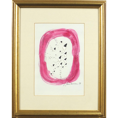 222 - Manner of Lucio Fontana - Abstract composition ink and watercolour, details verso, mounted, framed a... 