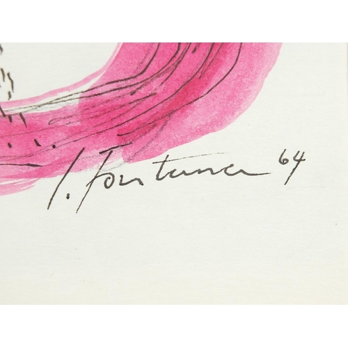 222 - Manner of Lucio Fontana - Abstract composition ink and watercolour, details verso, mounted, framed a... 