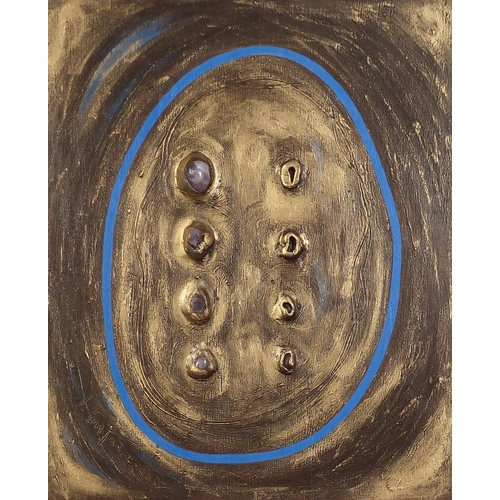 218 - Manner of Lucio Fontana - Abstract composition acrylic and stones on wooden panel, details verso, fr... 