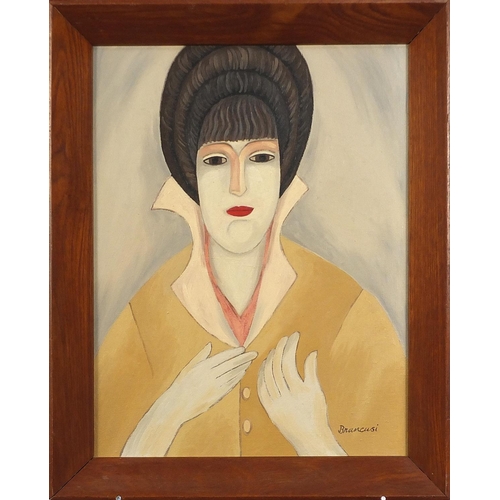 706 - Manner of Constantin Brancusi - Portrait of a female, oil on Masonite, framed, 46cm x 35cm excluding... 