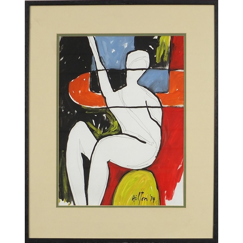 702 - Manner of Roger Hilton - Silhouette of a male, gouache and pencil on thick paper, mounted, framed an... 