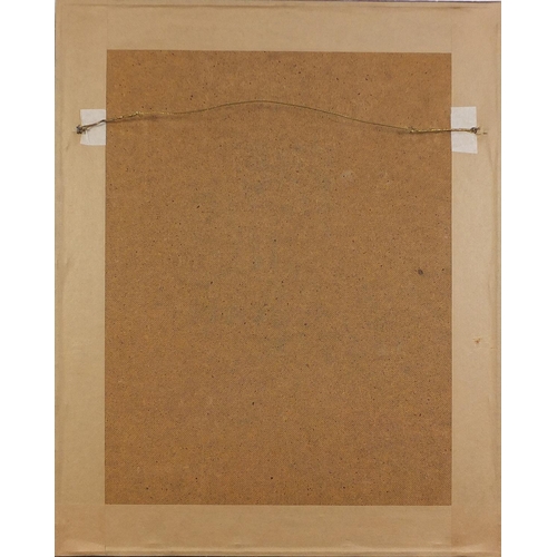 702 - Manner of Roger Hilton - Silhouette of a male, gouache and pencil on thick paper, mounted, framed an... 