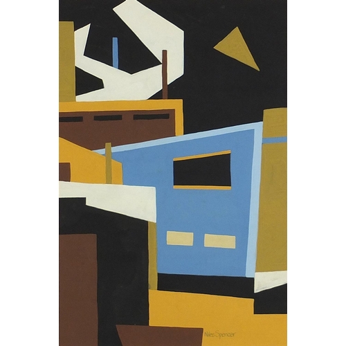 911 - Manner of Niles Spencer - Abstract composition, geometric shapes, gouache on paper, mounted, framed ... 