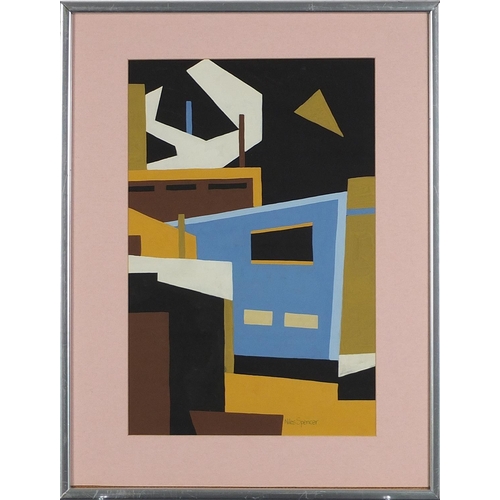 911 - Manner of Niles Spencer - Abstract composition, geometric shapes, gouache on paper, mounted, framed ... 