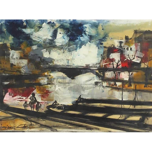 449 - Jordi Bonas - Parisian view of Seine, oil on paper, mounted, framed and glazed, 39cm x 29cm excludin... 