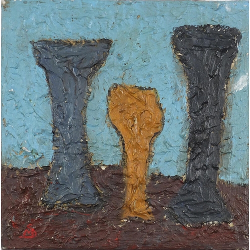 641 - Still life vessels, impasto oil on canvas, unframed, 40.5cm x 40cm