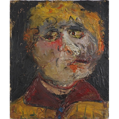 221 - Head and shoulders portrait of a figure, impasto oil on board, unframed, 61cm x 51.5cm