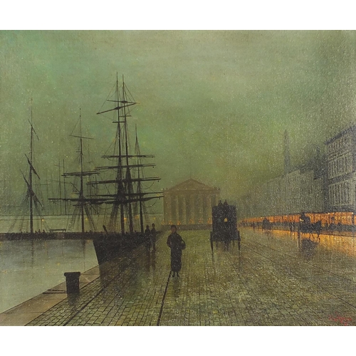 336 - Street scene beside a port, Victorian style oil on board, framed, 60cm x 50cm excluding the frame