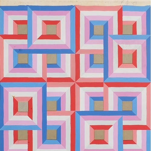 737 - Abstract composition, squares, cork and watercolour, mounted and framed, 47cm x 47cm excluding the m... 