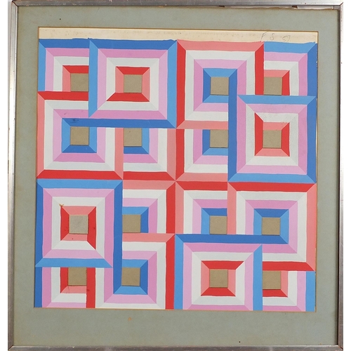 737 - Abstract composition, squares, cork and watercolour, mounted and framed, 47cm x 47cm excluding the m... 