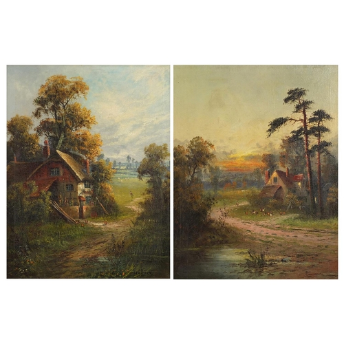 536 - George Hider - Landscapes with cottages, pair of 19th century oil on canvasses, framed, 44cm x 34cm ... 